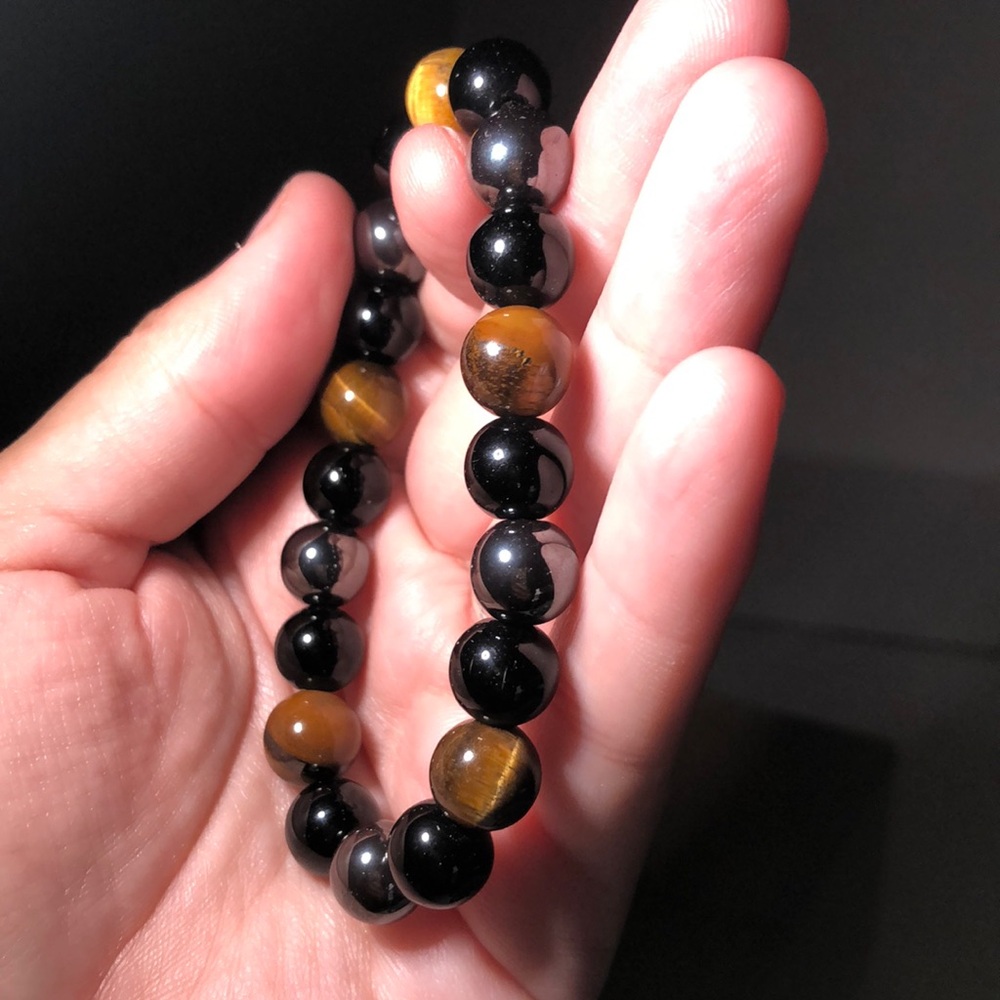 B3 Tigers Eye  Black Obsidian Hematite Crystal